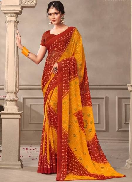 Maroon And Yellow Colour Ruchi Kesariya Chiffon 65th Edition Daily Wear Chiffon Saree Collection 12005 D